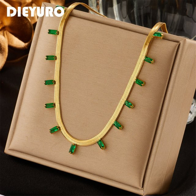 Dieyuro Halskette, Edelstahl, Gold, Kristall, Damen - Bild 1