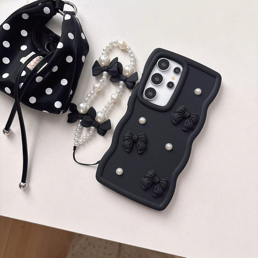 Handyhülle mit Schleifenknoten und Perlenkette für Samsung Galaxy S26 Ultra S25 Plus S24 S23 S22 S21 FE in Schwarz - Bild 3