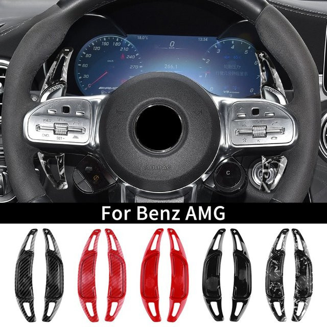 Schaltwippen Verlängerung für Mercedes-Benz AMG Modelle A35 A45 C63 E63 S63 G63 C43 CLA GLA GLC GLS GLE 2016-2023 in Rot - Bild 1