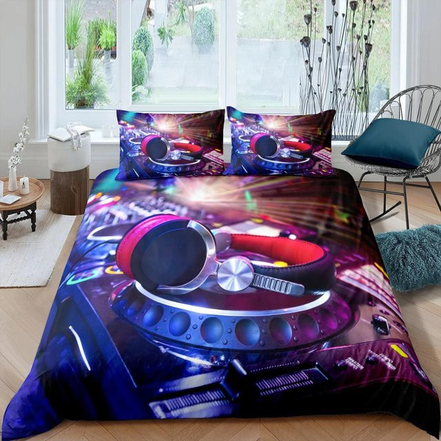 Home Living Luxury 3D DJ-Kopfhörer Bettwäscheset Blau, 3-teilig aus Mikrofaser mit Bettbezug und Kissenbezügen, B/H: 155 x 215 cm - Bild 1