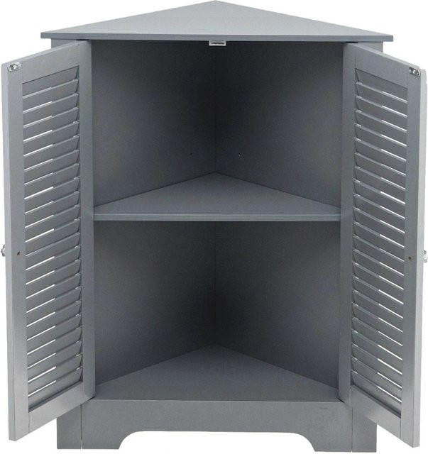 Costway Badezimmerschrank als Eckschrank in Grau mit 2 Lamellentüren und internen Regalböden - Bild 1