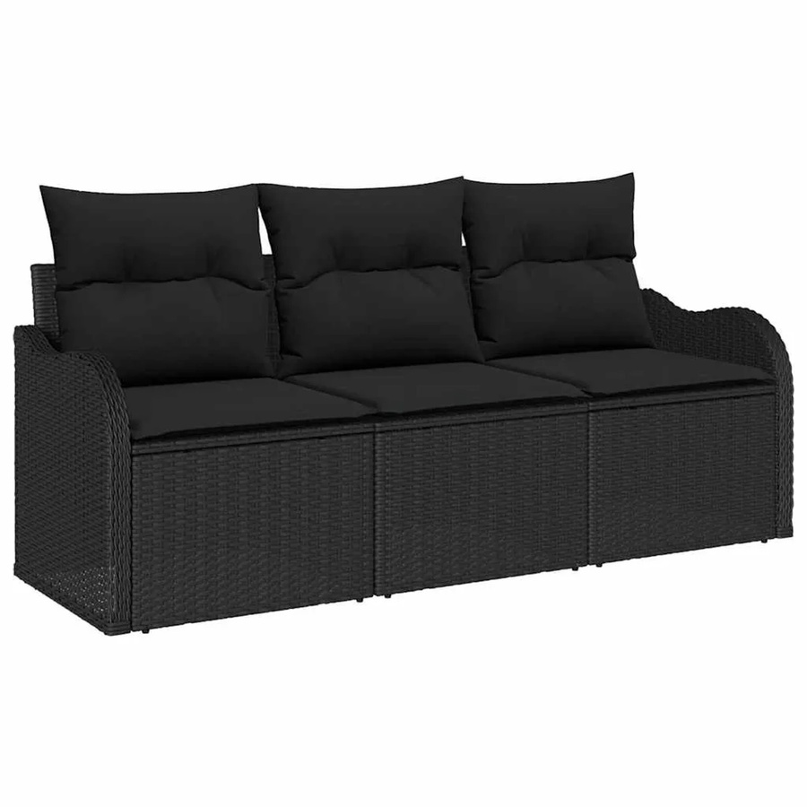 vidaXL Garten-Sofa-Set aus Poly Rattan in Schwarz mit Kissen und Armlehnen, 3-teilig - Bild 2