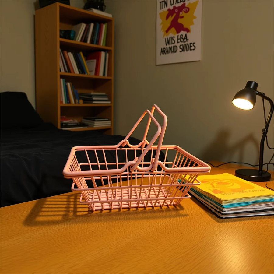 Mini-Handheld-Einkaufskorb als Desktop-Aufbewahrungsbehälter und Zimmer-Organizer im nordischen Stil mit Griff aus Metall in Weiß oder Pink - Bild 1
