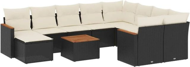 vidaXL 11-tlg Garten-Sofagarnitur aus schwarzem Poly-Rattan mit Kissen und pulverbeschichtetem Stahlgestell - Bild 1