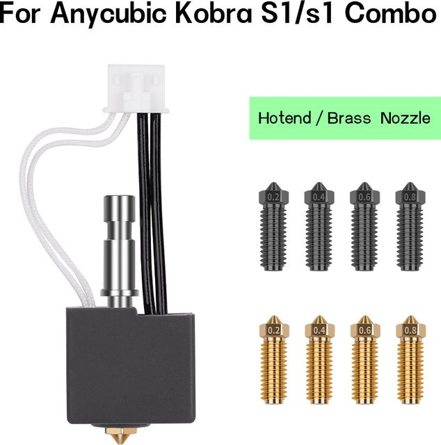 Sirol Kobra S1 Hotend Kit mit Düsen in 0,2 mm, 0,4 mm, 0,6 mm und 0,8 mm aus gehärtetem Stahl und Messing inklusive Silikonsocke für 3D-Drucker - Bild 1