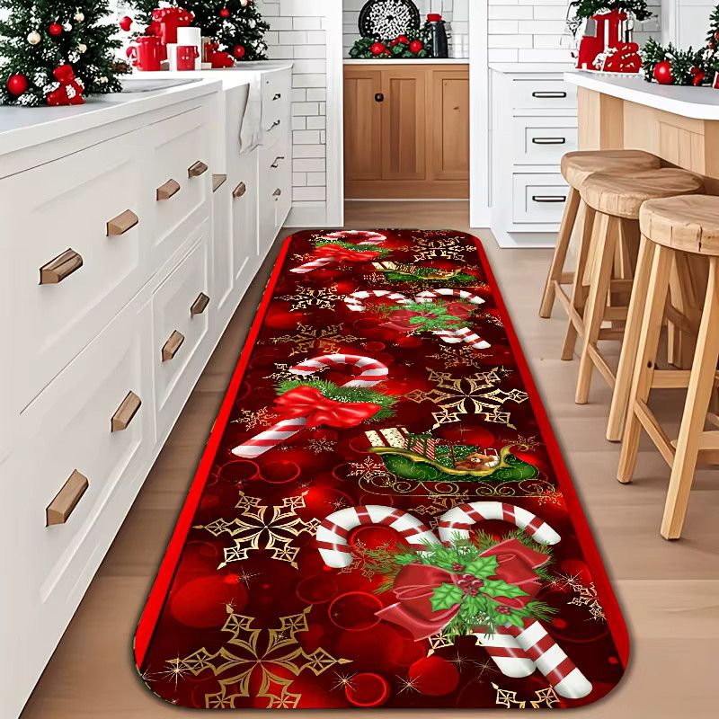 VIKAMA Christmas Runner Mat Druckteppich in Rot und Gold für Küche, Flur und Eingangsbereich - Bild 4