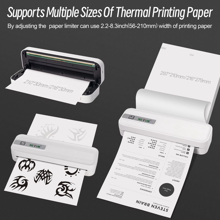 NETUM Tragbarer A4-Thermodrucker mit Bluetooth, Tintenloser mobiler Thermodrucker in Weiß für Büro und Reisen, 200 DPI - Bild 2