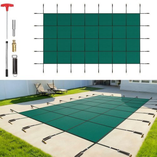 VEVOR Pool Abdeckplane für rechteckige Pools, Sicherheitsabdeckung mit Ablauflöchern, blickdichte Netzabdeckung für Schwimmbecken, Winter-Sicherheitsabdeckung, Grün, 5,5 x 11 m - Bild 1