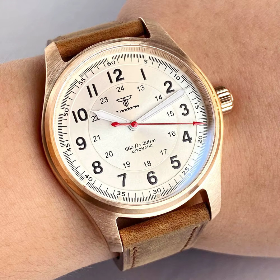 Tandorio Armbanduhr, Bronze, Automatik, 39 mm, Herren, Leder - Bild 2