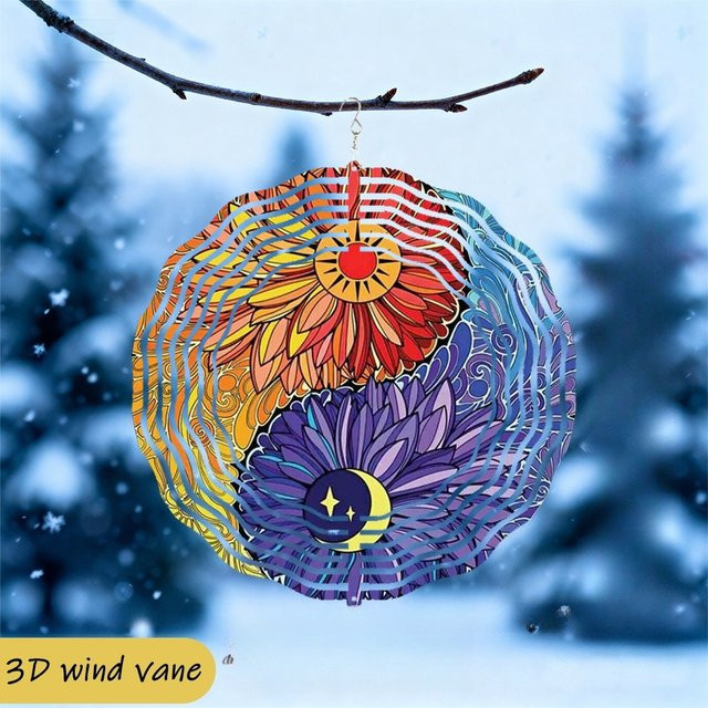 CIFBUY Solar-Windspinner Yin-Yang-Lotus Gartendekoration aus Metall, mehrfarbig, Durchmesser: 25,5 cm - Bild 1