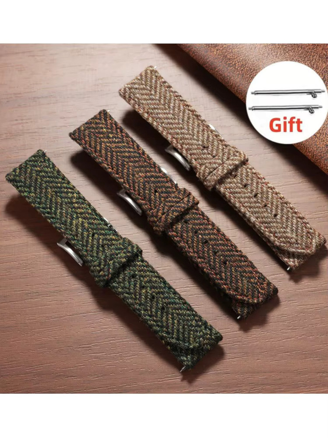 Uhrenarmband Rindsleder, Tweed Nylon, Vintage, Unisex - Bild 1