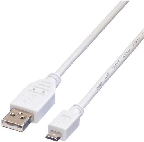 Value USB 2.0 Kabel mit USB-A und Micro-USB Stecker, Weiß, Länge: 0,15 m - Bild 1