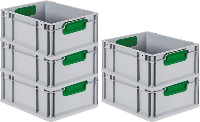 PROREGAL Spar Set 5x Eurobox Nextgen Color Transportboxen mit Griffen, Farbe: Grün, H x B x T: 17 x 30 x 40 cm, 16 Liter, geschlossene Ausführung mit glattem Boden - Bild 1