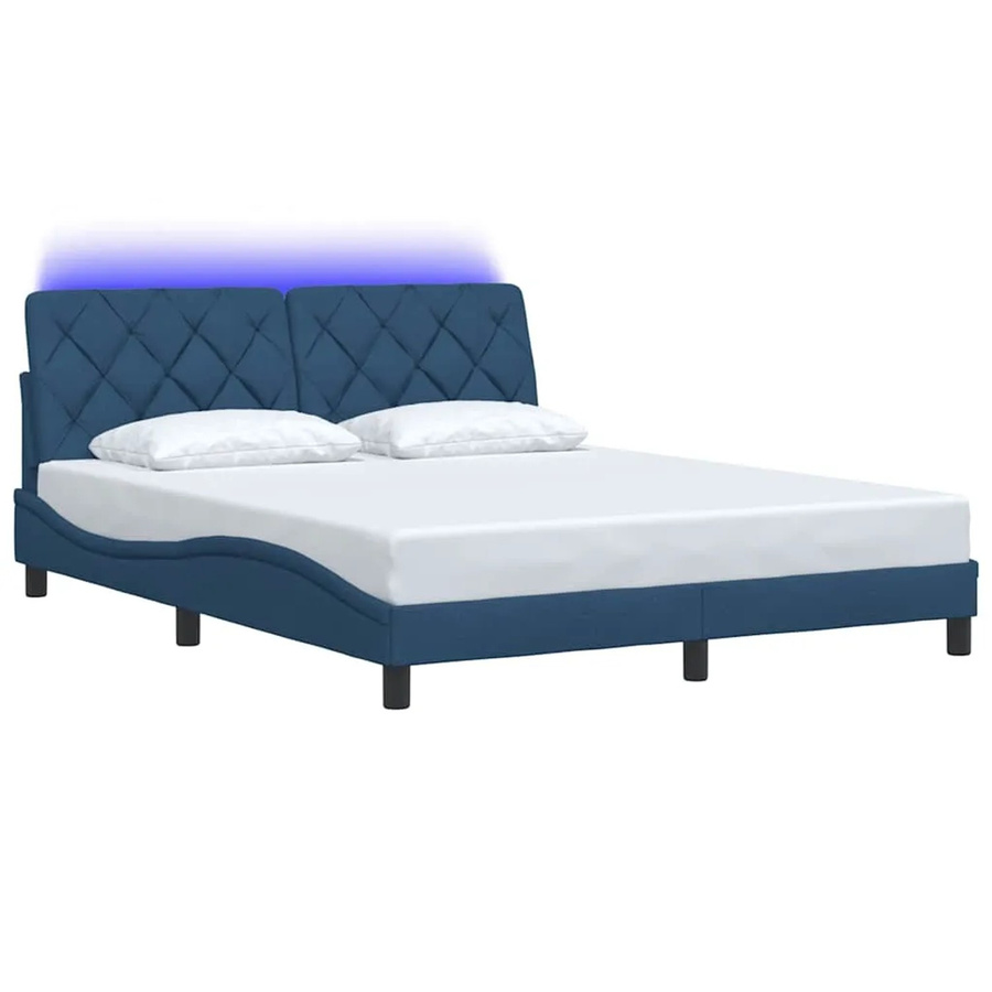 vidaXL Bettgestell mit LED-Unterbettbeleuchtung und USB-Ladeport in Blau, Stoff und Metall, B/T/H: 160 x 200 x 165 cm - Bild 2