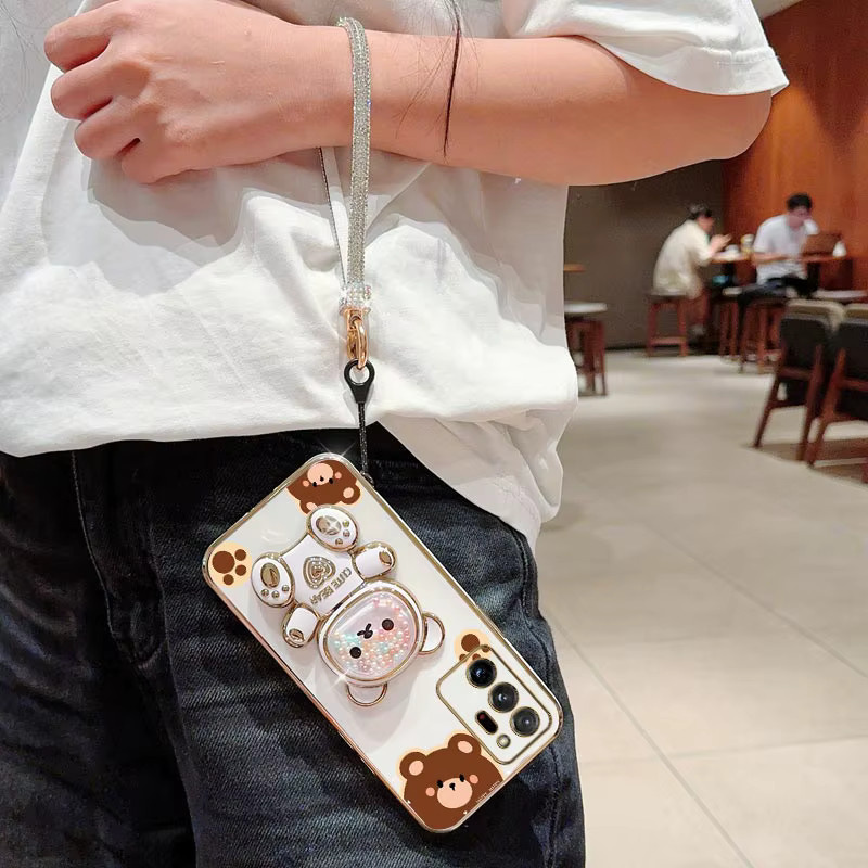 Handyhalterung mit Diamant-Handgelenkschlaufe und niedlichem Bär als Lanyard und Ständer für Samsung Galaxy Note 8, 9, 10, 20 Pro Ultra Lite in Grau - Bild 3