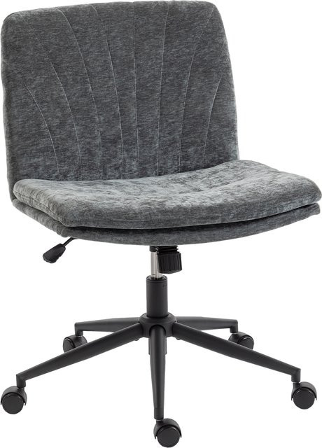 HOMCOM Bürostuhl mit Chenille-Bezug in Grau, höhenverstellbarer Schreibtischstuhl ohne Armlehnen mit Wippfunktion und Rollen, B/T/H: 62 x 67 x 83-93 cm - Bild 1