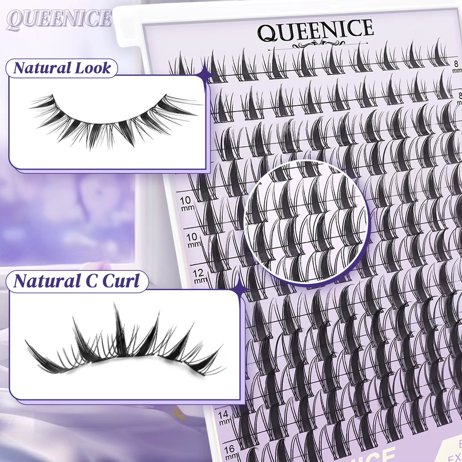 QUEENICE Manga Wimpern Wispy Clusters, 144 Stück, Black, Unisex - Bild 4