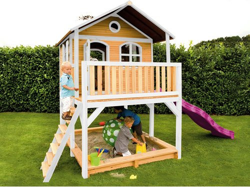 Axi Marc Spielhaus aus Holz in Braun und Weiß mit lila Rutsche, B/H/T: 432 x 293 x 212 cm - Bild 2