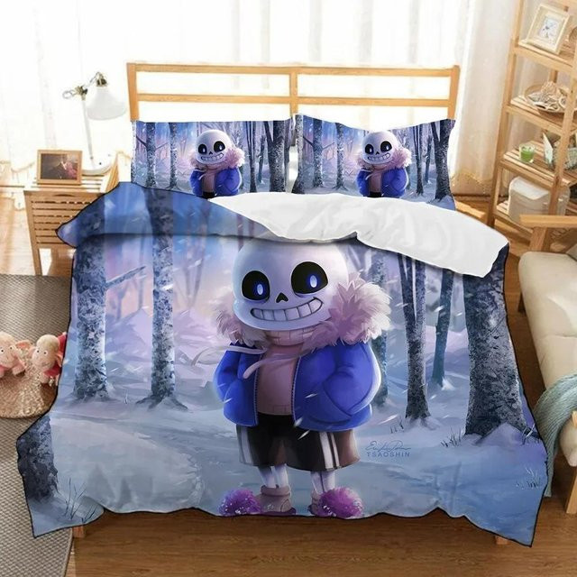Jinmeige Undertale Sans Bettwäsche-Set mit 3D-Design, Blau, B/H: 135 x 200 cm - Bild 1