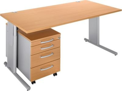 Schäfer Shop Select COMBITEC 2-tlg. Büromöbel-Set mit höhenverstellbarem Schreibtisch und Rollcontainer, Buche/Weißalu, Breite: 160 cm, Höhe: 80 cm - Bild 1
