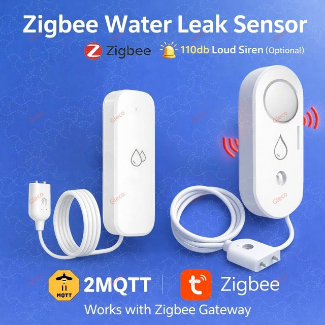 Coolo TUYA Zigbee Wasserleck-Detektor mit Vor-Ort-Alarm und Fernüberwachung via Smart Life APP in Weiß - Bild 1