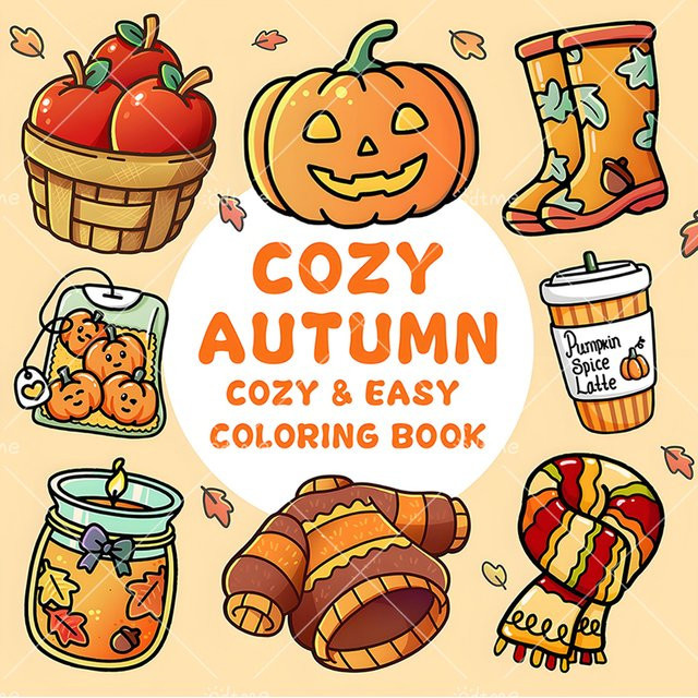 COZY AUTUMN Malbuch für Erwachsene, einfache Muster, mehrfarbig - Bild 1