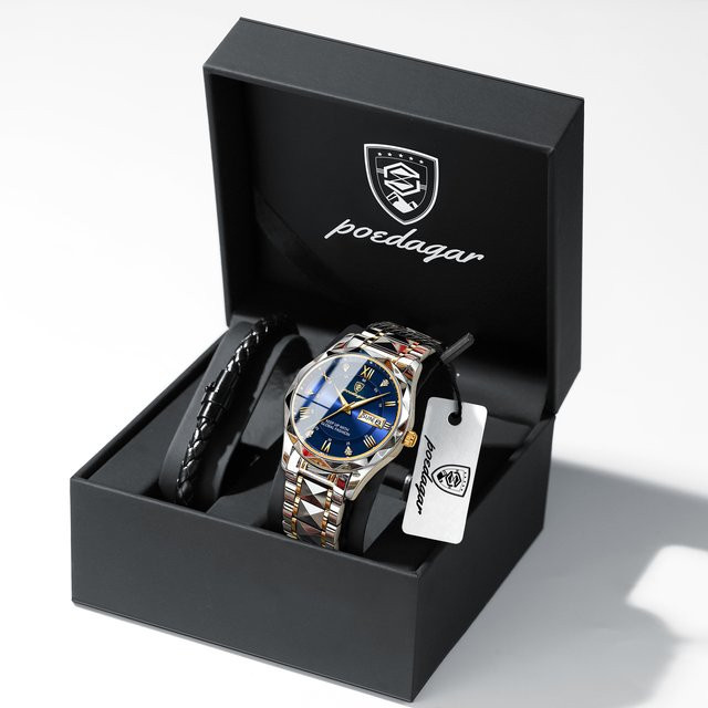 POEDAGAR Armbanduhr, Quarz, Edelstahl, Blau, Herren - Bild 1