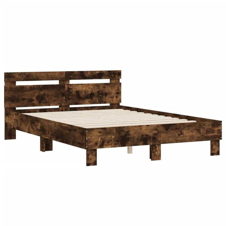 vidaXL Bettgestell mit Kopfteil in Räuchereiche, Farbe Braun, B/T/H: 135 x 190 x 70 cm - Bild 2