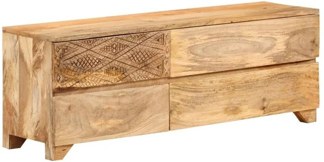 vidaXL TV-Schrank aus Mango Massivholz in Braun mit Medienfächern, B/T/H: 110 x 30 x 40 cm - Bild 1