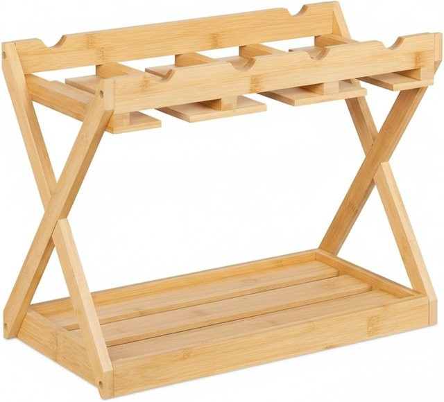 Relaxdays Weinregal aus Bambus in Natur mit Glashalter, B/T/H: 35 x 45 x 23 cm - Bild 1