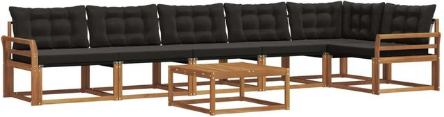 vidaXL Outdoor-Sofagarnitur 7-teilig aus massivem Akazienholz und Textilene in Natur und Schwarz mit L-Form und Kissen - Bild 1