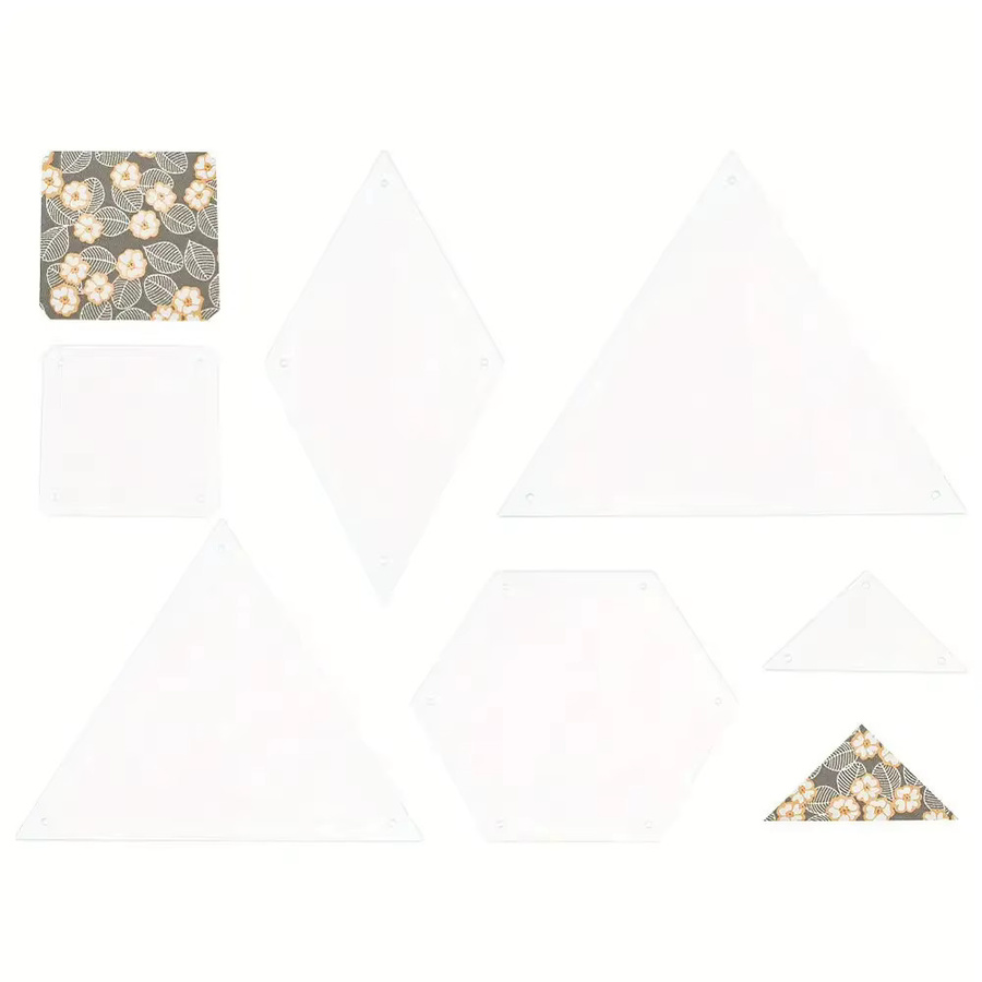 6-teiliges Set transparente Acryl-Quiltvorlagen aus Kunststoff für DIY Handarbeit und Patchwork mit Sechseck, Quadrat und Dreieck sowie Nählinealen - Bild 2