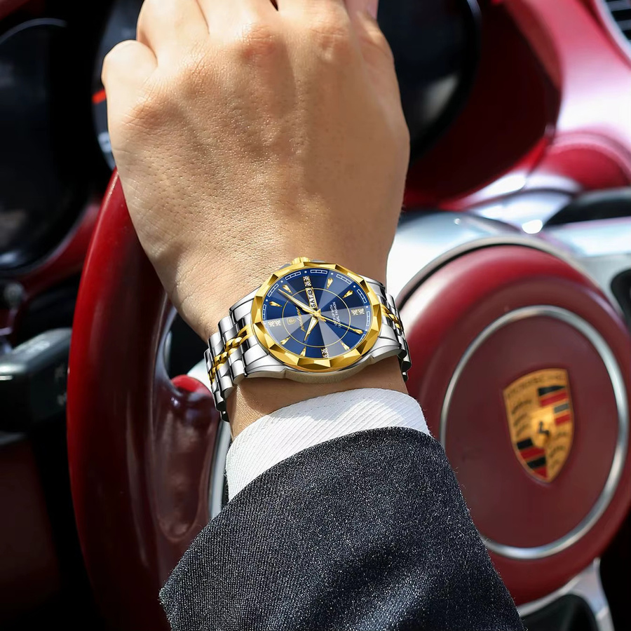 POEDAGAR Armbanduhr, Quarz, Edelstahl, Blau, Herren - Bild 6