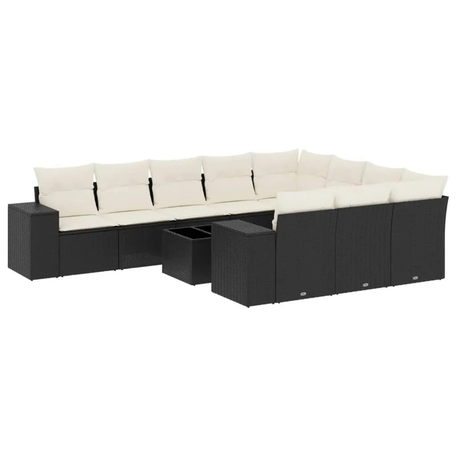 vidaXL 11-tlg. Garten-Sofagarnitur in L-Form aus Polyrattan mit Kissen in Schwarz-Creme - Bild 2