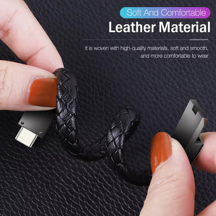 Nephy Tragbares Leder Armband USB Ladekabel für Micro USB und USB-C in Schwarz - Bild 3