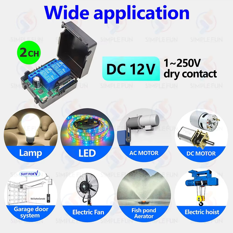 Universal Wireless Fernbedienung Schalter 433 MHz DC 12 V mit 2 Kanälen für Licht, Tor und Motor zur DIY Steuerung - Bild 2