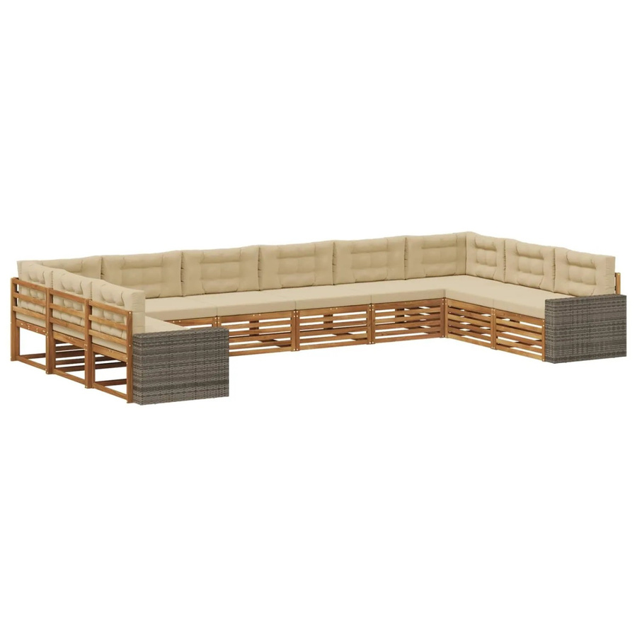 vidaXL Sofagarnitur aus Massivholz Akazie mit 10 Kissen in Beige im modernen Latten-Design - Bild 2