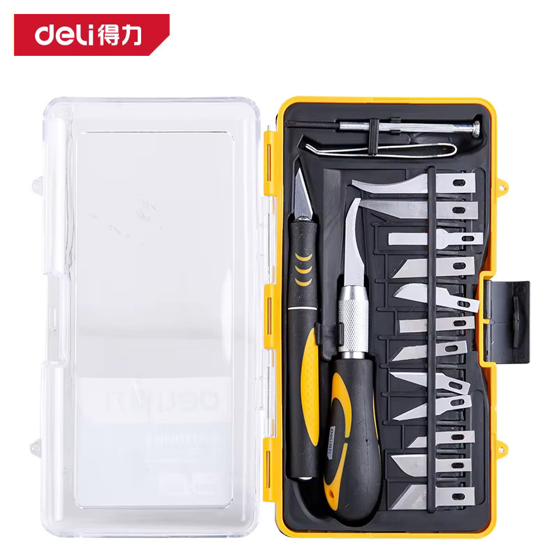 Deli Multifunktions-Gravierwerkzeug Set aus Metall, 16-teilig, mit Schneidmessern für Holz, Hobby, Scrapbooking und Leder - Bild 2
