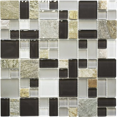 HuH Mosaik Avantgarde Mosaikfliese in Grau und Braun mit Steinoptik aus Glas, B/H: 30 x 30 cm - Bild 1