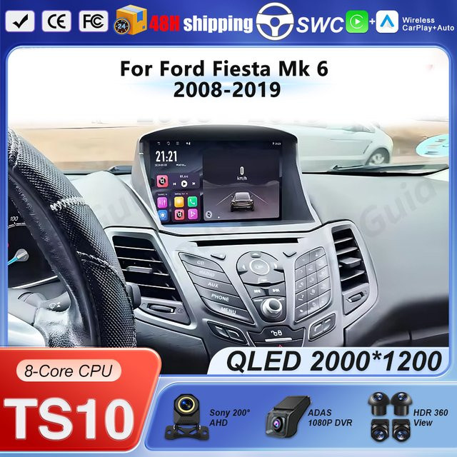 FengShiDa Android 16 Autoradio mit Carplay für Ford Fiesta Mk 6 2008-2019, Multimedia Videoplayer und Navigation, Schwarz - Bild 1