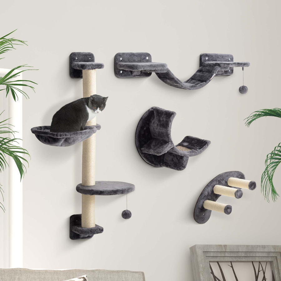 PawHut Katzen Kletterwand Set 4-teilig mit Hängematte und Katzenbrücke, Dunkelgrau, B/H/T: 30 x 96 x 30 cm - Bild 2