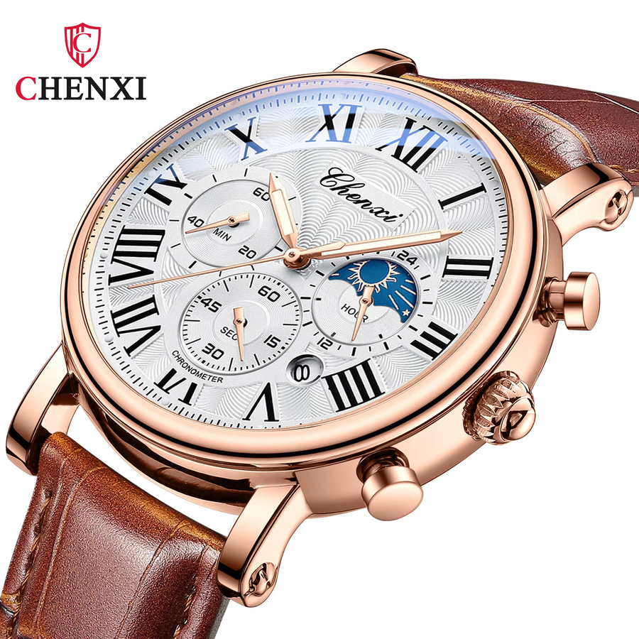 CHENXI Armbanduhr, Quarz, Leder, Roségold, Herren - Bild 2