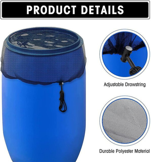 Yushena Mesh-Abdeckungsnetz für Regentonnen und Wasserauffangeimer aus Polyester, 2er-Set, Blau, Durchmesser: 60 cm - Bild 1