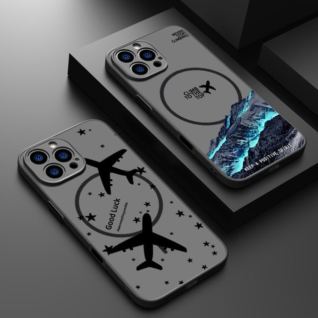 YISHANGOU Flugzeughülle Snowy Mountains für iPhone 16e 15 Pro Max 14 13 Pro Max 16, stoßfeste Magnet-Schutzhülle aus TPU und PC mit mattem Finish - Bild 1