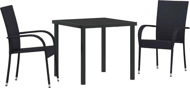 vidaXL Garten Essgruppe 3-teilig aus Polyrattan und Stahl in Schwarz mit Sicherheitsglas, B/T/H: 130 x 73 x 80 cm - Bild 1