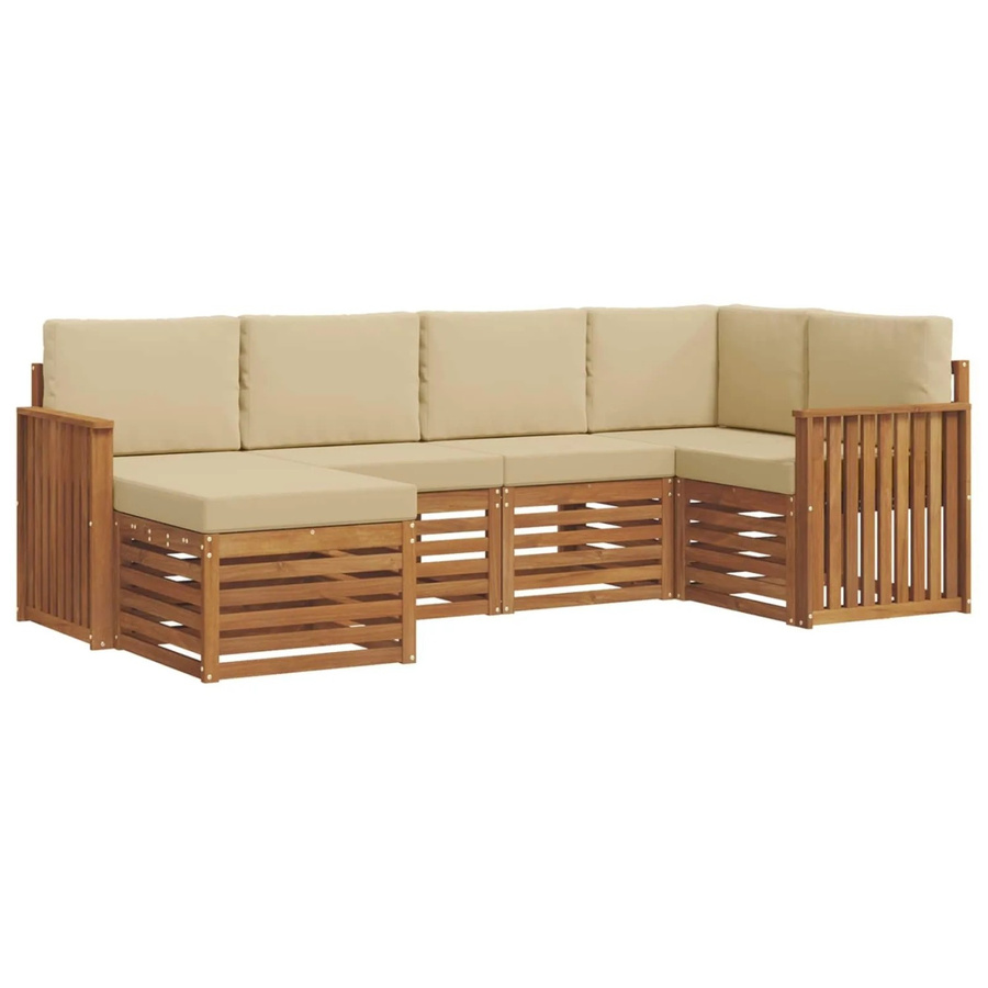 vidaXL Sofagarnitur 6-teilig L-Form aus Massivholz Akazie in Natur und Beige mit Polsterung und Kissen - Bild 2