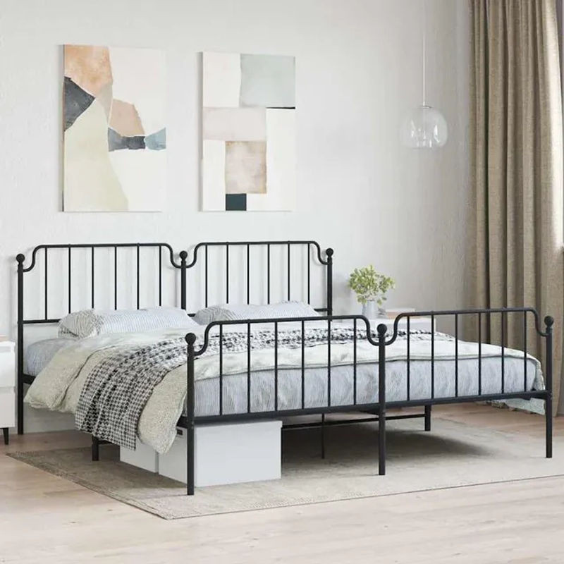 Vidaxl Metall-Bettgestell mit Kopfteil und Fußteil in Schwarz, B/T/H: 193 x 203 cm - Bild 1