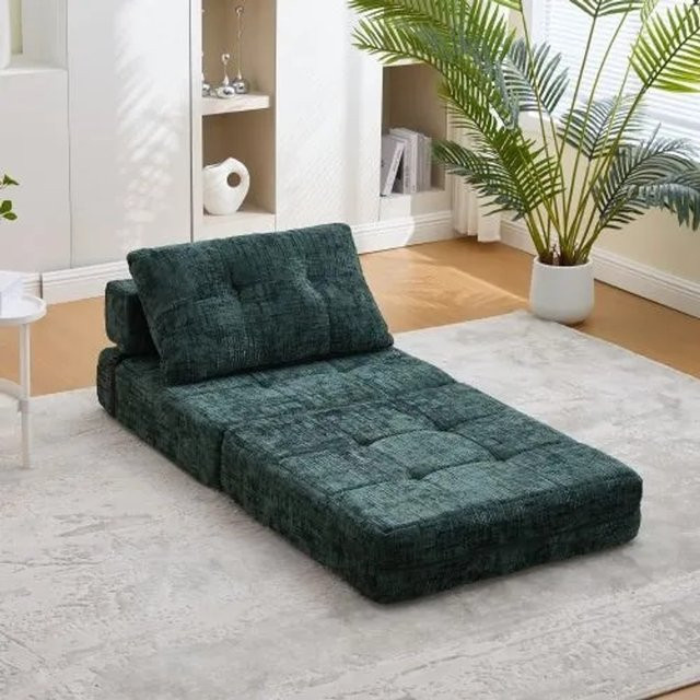 PXloue Klappbares Schlafsofa in Grün mit Kissen aus Chenille und Schaumstoff, B/T/H: 79 x 79 x 180 cm - Bild 1