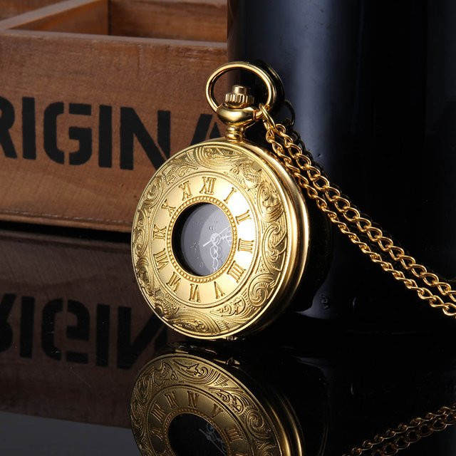 Taschenuhr auf Kette, Messing, Gold, Vintage, Analoguhr - Bild 1