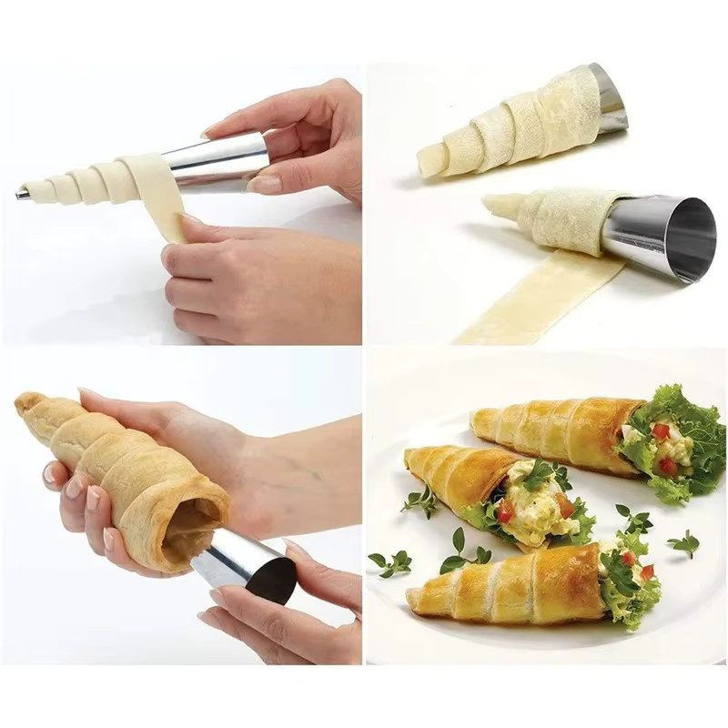 Edelstahl Backformen für Croissants und Gebäck, Konische Röhrenformen in Silber - Bild 2